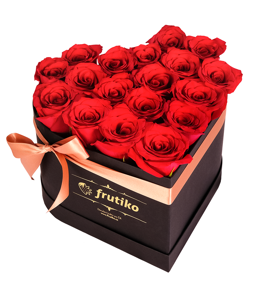 Srdcová krabice s červenými růžemi - rozvoz, dárek